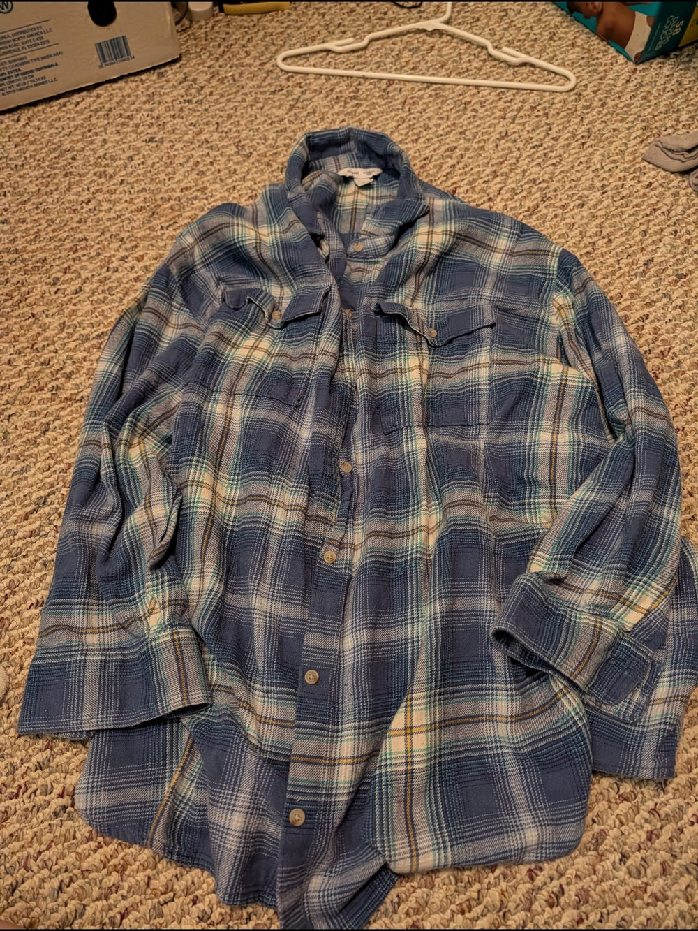 Old Navy boyfriend Shirt Flannel 3x Blue and Teal Plaid Button-Up Shirt